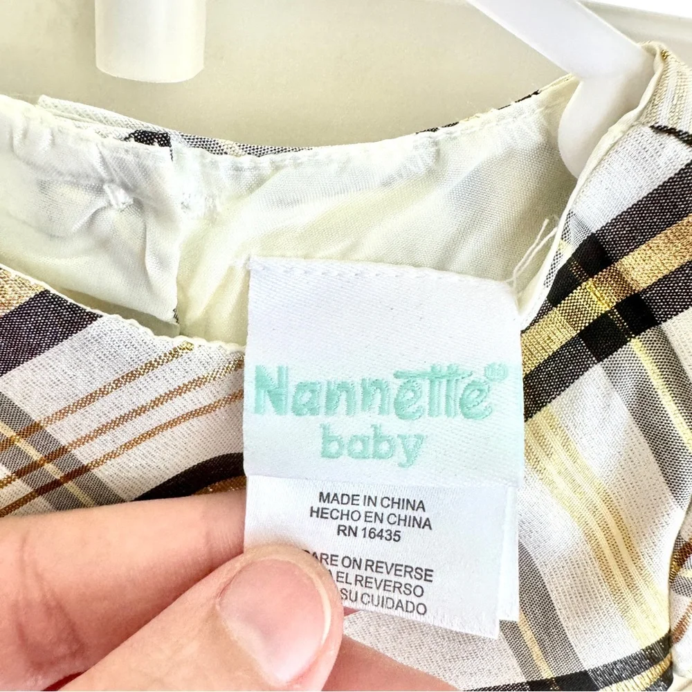 Nannette Baby Girl Holiday Plaid Rosette Party Dress Metallic Gold White 0/3M